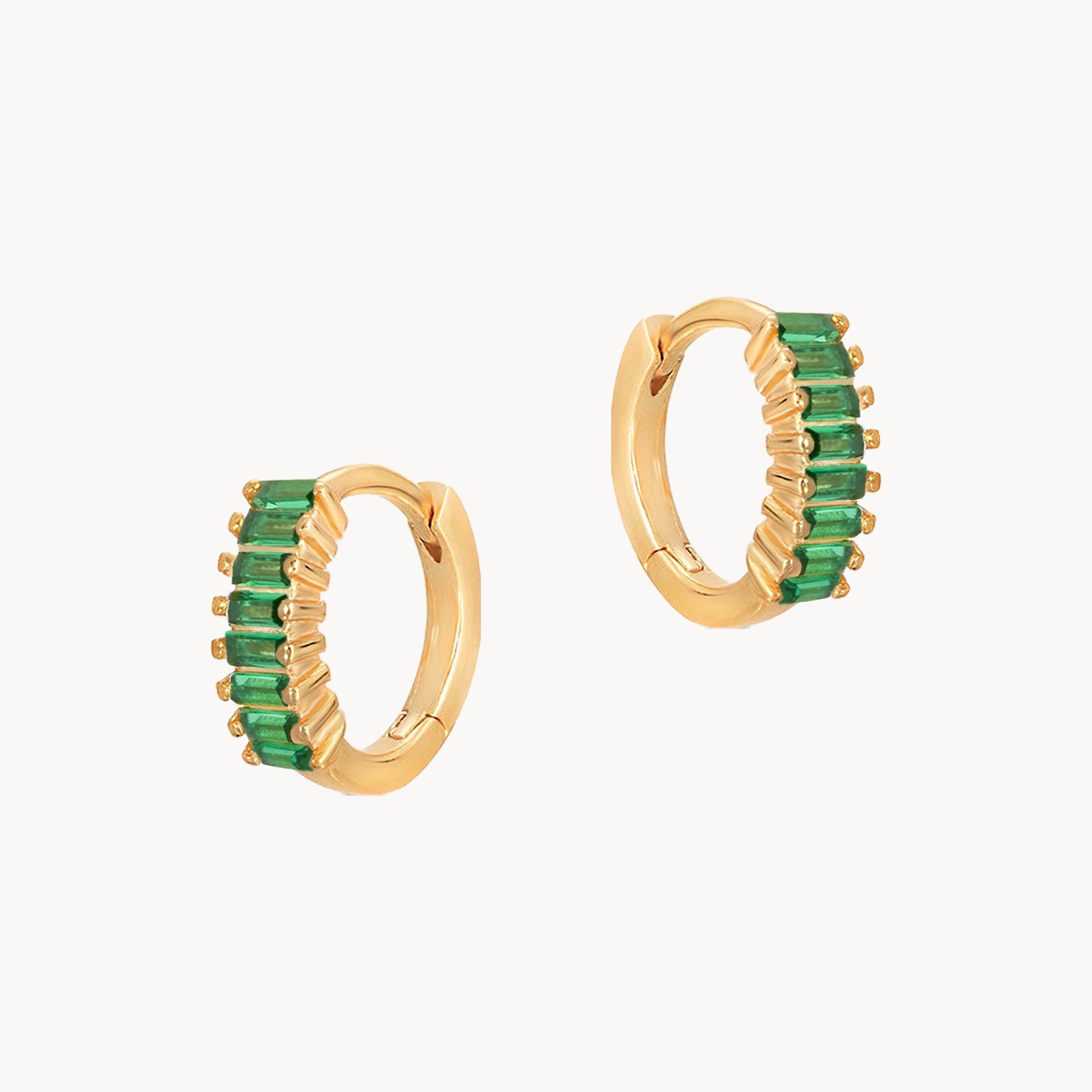 Emerald Baguette Huggie Earrings