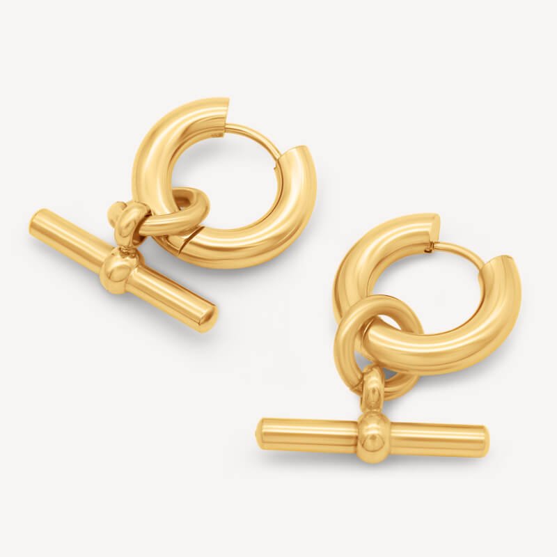 Plain Gold T-Bar Earrings