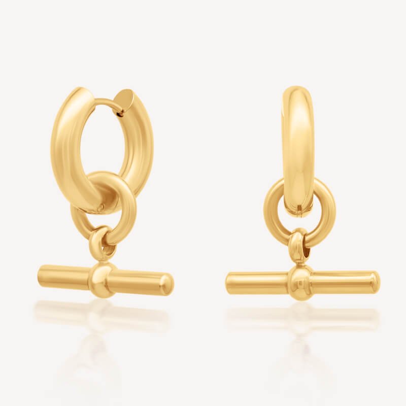 Plain Gold T-Bar Earrings