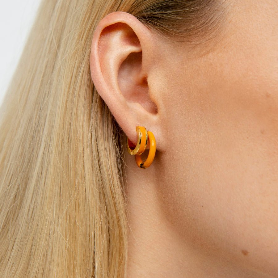 Orange Enemel Huggie Earrings